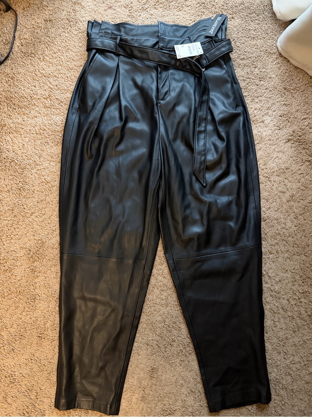 Blank NYC Black Faux Leather Paperbag Waist Tapered Pants